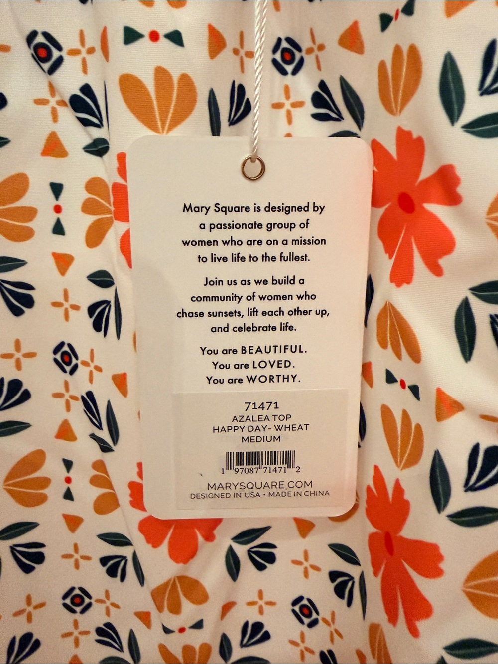 MARY SQUARE NWT SIZE M Floral Puff-Sleeve Blouse Orange/White/Black - Picture 4 of 5